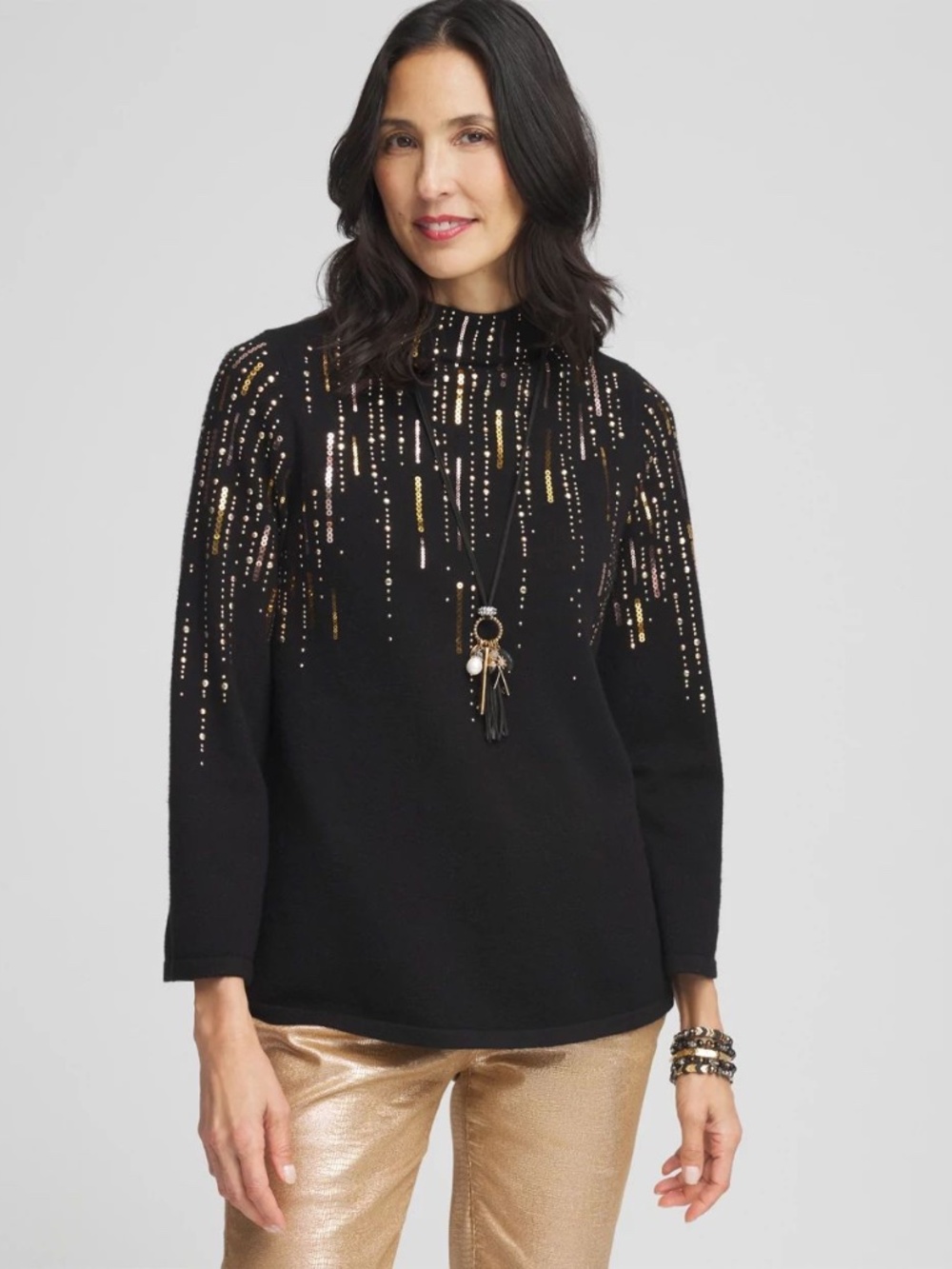 Chico's Ombré Sequin Pullover Sweater in Black, size 2 (Large) - Picture 5 of 5